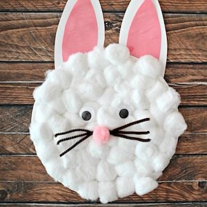 Paper Plate Cotton Ball Bunny face