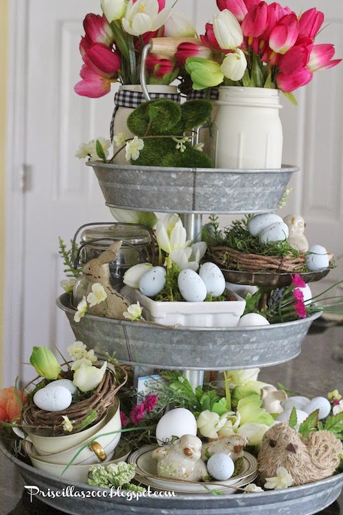 spring galvanized tiered tray decor