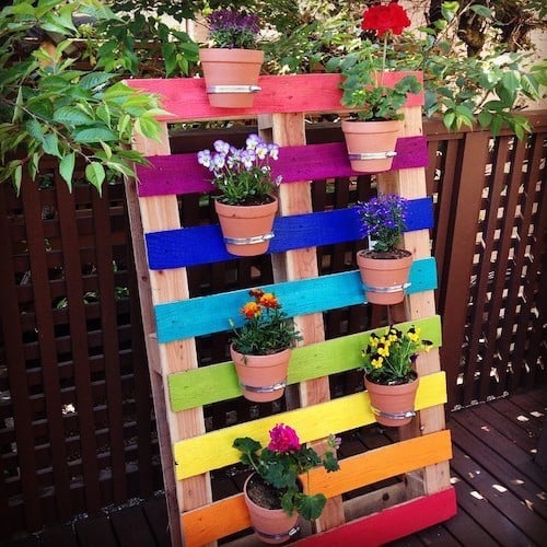 Upcycled Rainbow Pallet Flower Planter