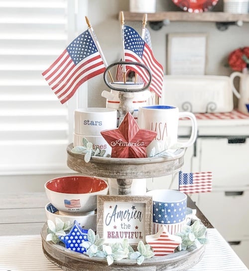 4th of July America Decor Independence Day Farmhouse hutch ,Tiered tray decor Stars July 4th decor