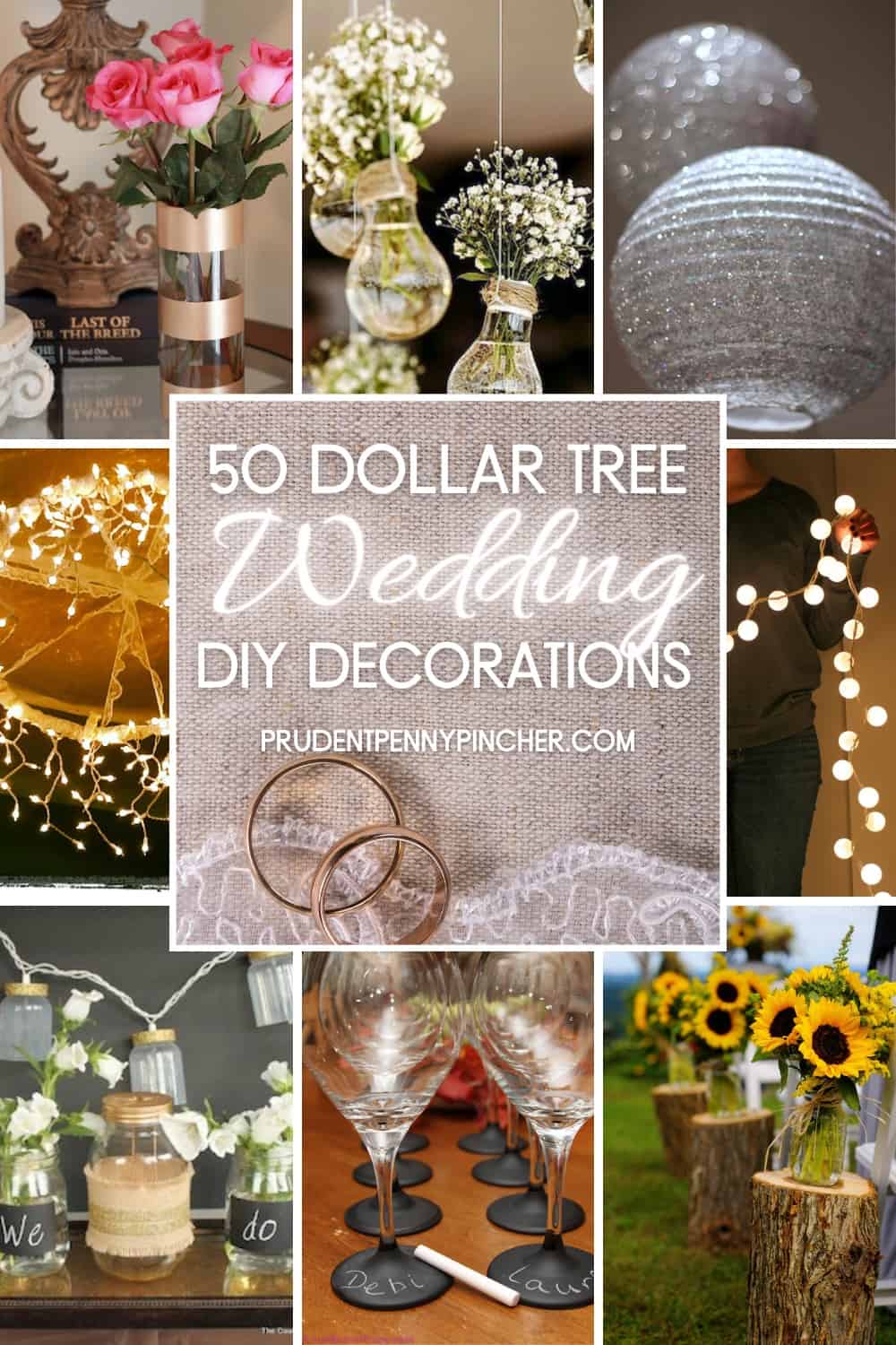 collage of Dollar Store DIY Wedding Decorations