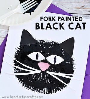 fork painted black cat craft for kids