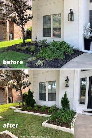 antes y después de la idea del paisaje para el frente de la casa