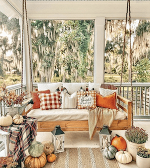 fall vintage farmhouse porch swing decor