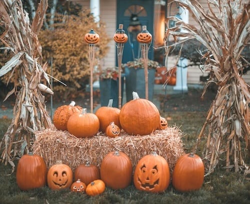 jack o lantern on a hay bale