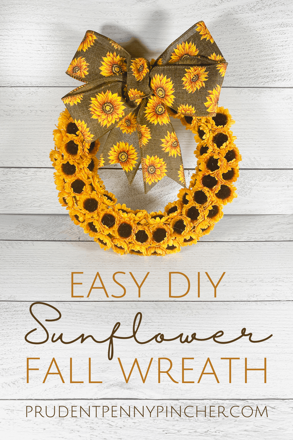 DIY sunflower wreath with florals and a burlap bow