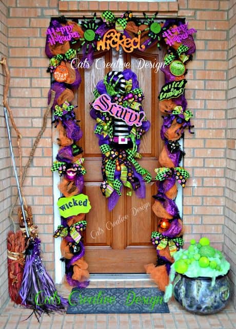 orange sparkle tulle and purple ribbon halloween door decorations