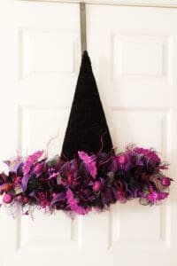 black and purple DIY witch hat wreath