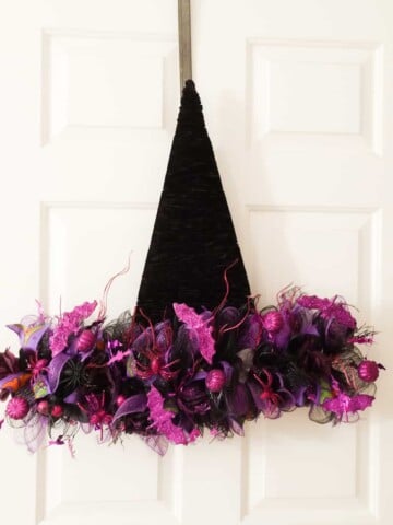 black and purple DIY witch hat wreath