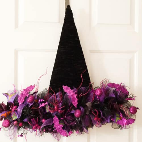 black and purple DIY witch hat wreath