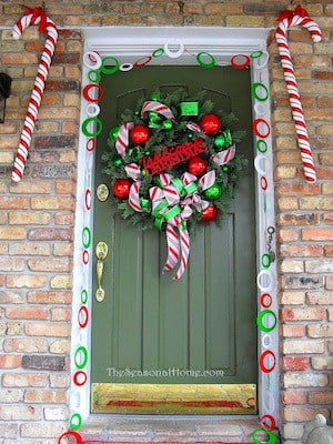 Christmas candy cane front door