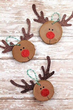 Wooden Slice Rudolph Ornament