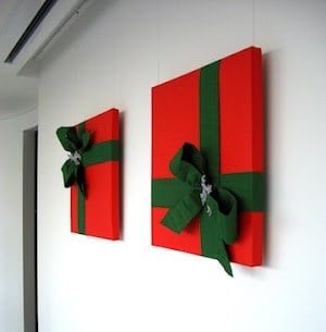 faux gift boxes on the wall apartment christmas decor