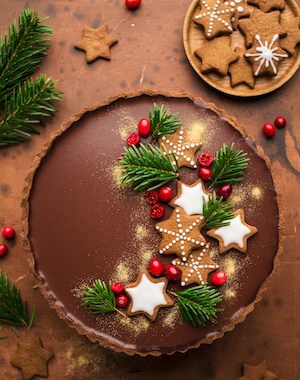  gingerbread tart filled with the most luxurious and indulgent chocolate amaretto ganache