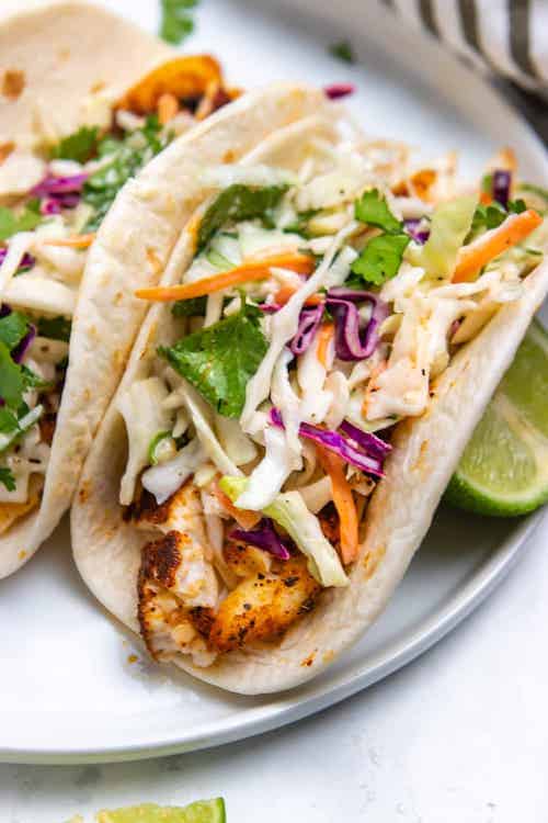 Fish Tacos with Cilantro Lime Slaw