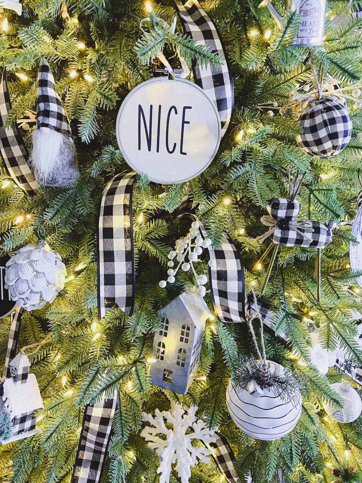 close up of christmas ornaments on the Christmas tree