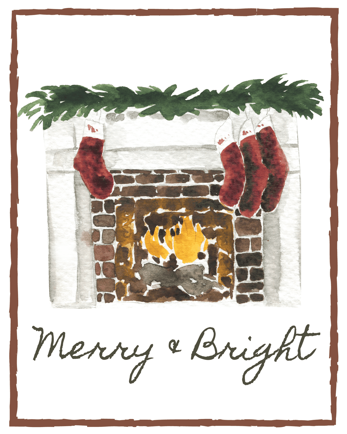 merry and bright fireplace christmas printable