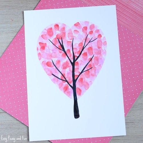Fingerprint Tree valentine card for kids