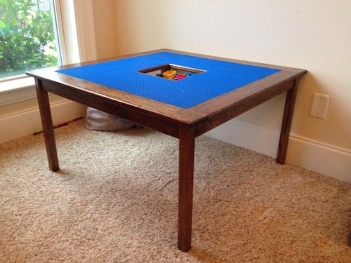 simple wood lego table with organization 