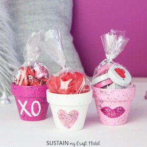 valentine's day Sparkly Painted Clay Pots craft for adults