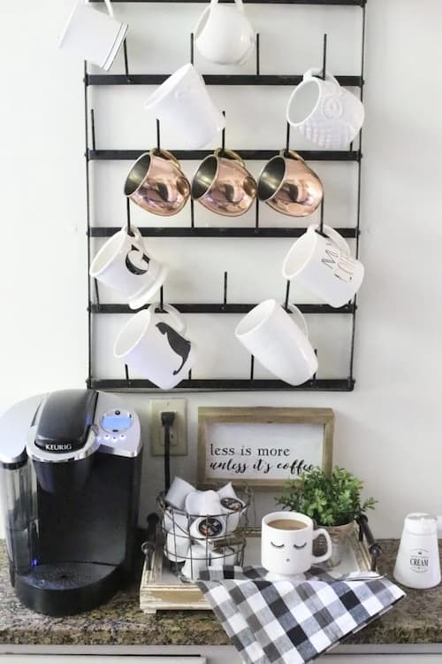 Kitchen Coffee Station with Wall Coffee Mug Rack
