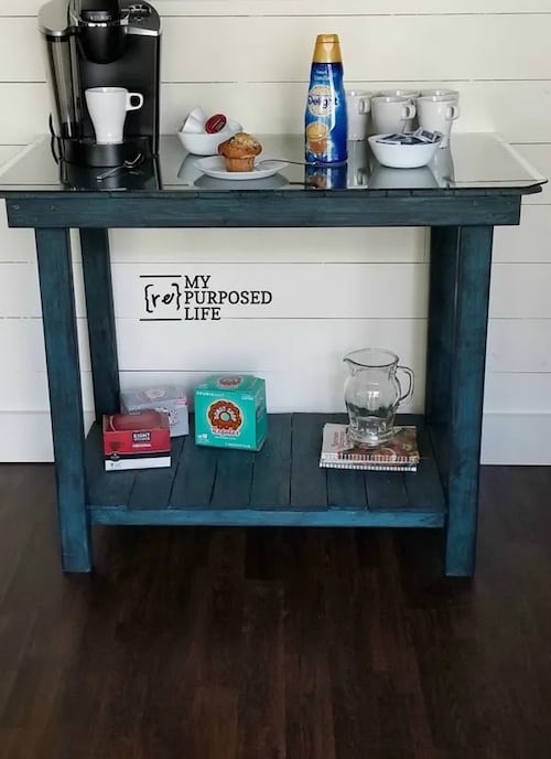 GLASS TOP PALLET TABLE COFFEE BAR