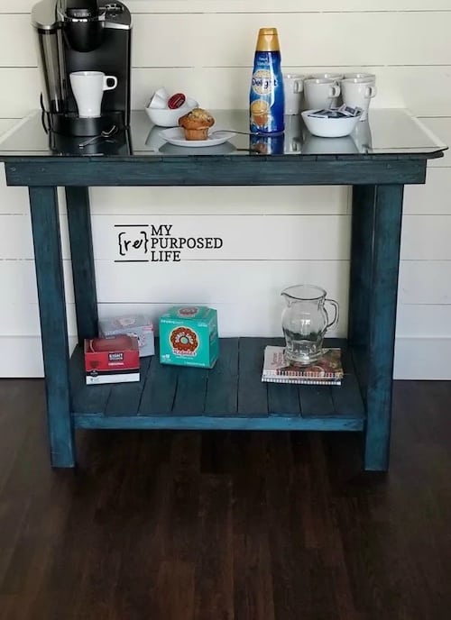 glass top pallet table coffee bar