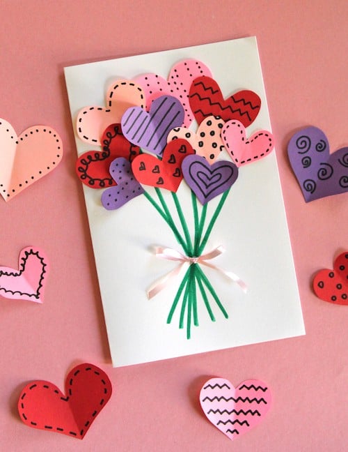 heart bouquet valentine card for kids