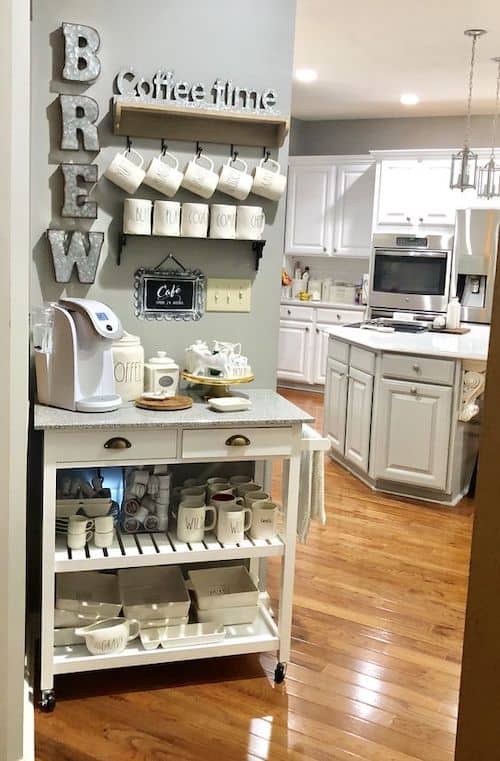 Home Coffee Bar Cart with Galvanized Coffee Wall Decor