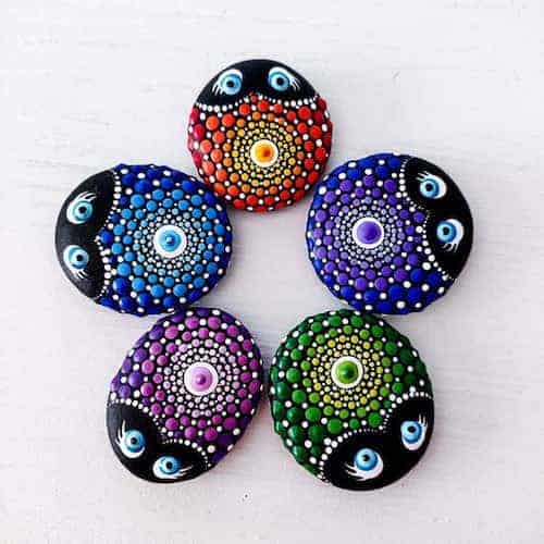 Easy Ladybug Dot Mandala rock painting craft for adults