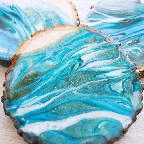 Marbled Resin Coasters craft for adults