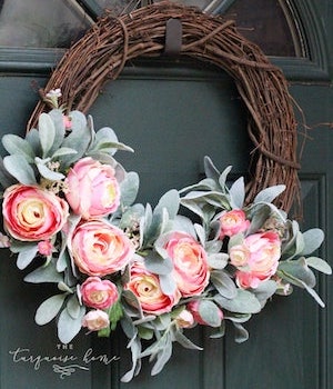 Lamb's ear and peony wreath