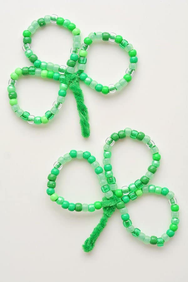 Beaded Pipe Cleaner Shamrock st patrick's day craft for kids
