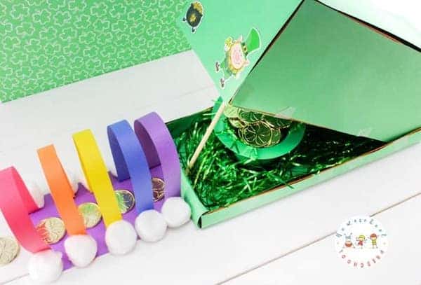 shoe box trap with paper rainbows