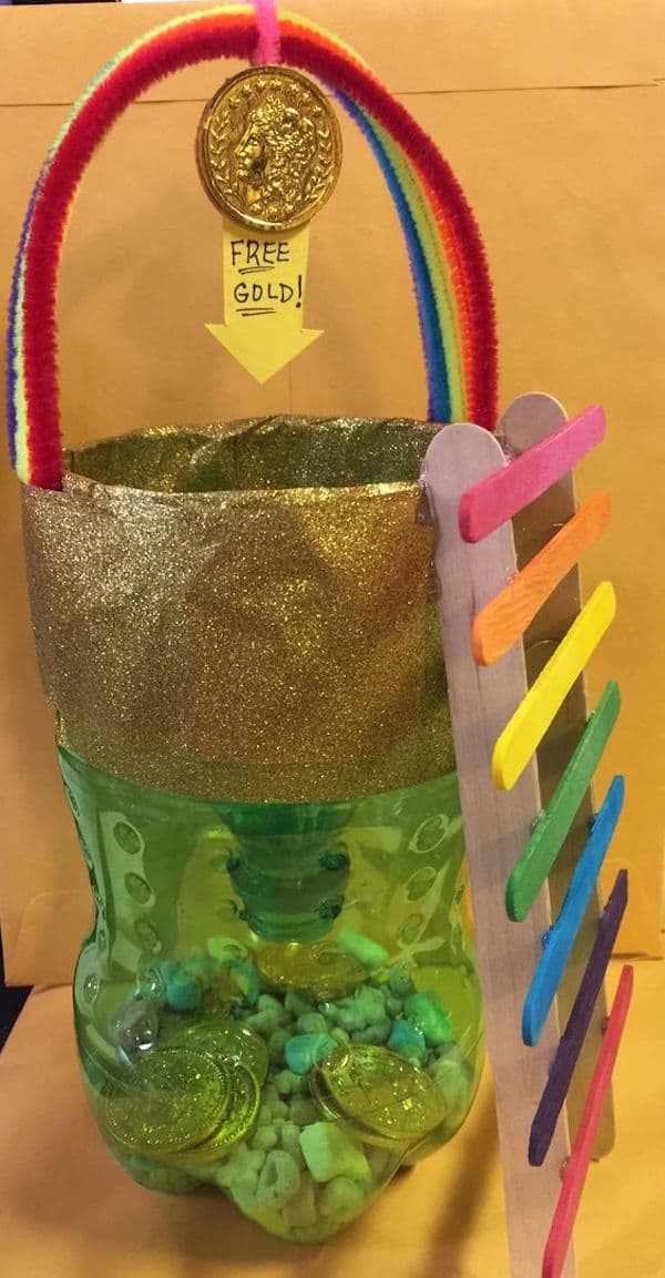 sprite bottle trap with rainbow ladder and dangling gold coin above