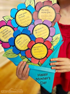 printable flower bouquet mother's day craft for kids