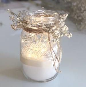 DIY Mason Jar with String Lights & Baby’s Breath