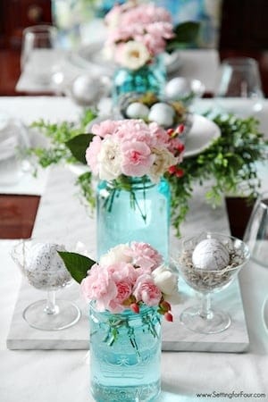 blue mason jar table decor