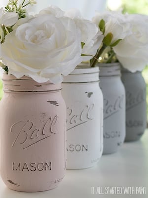 painted distressed mason jars