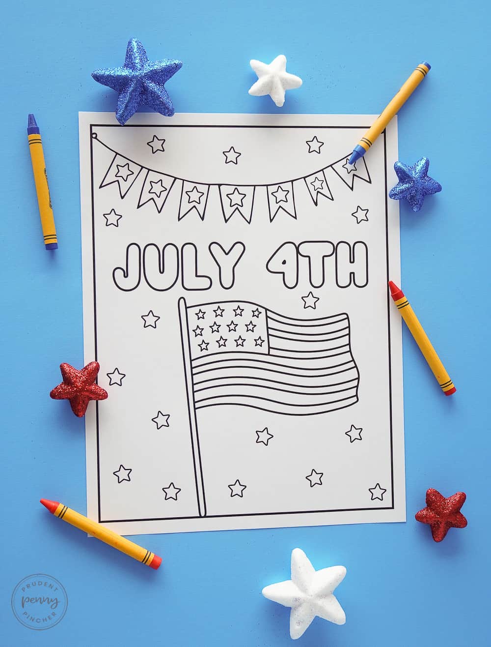 star banner with us flag on a pole 4th of july coloring page