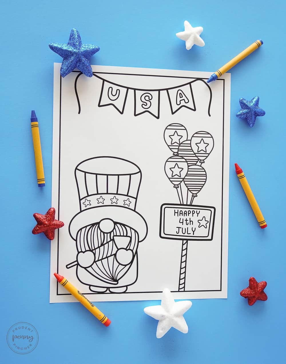 usa banner with gnome holding fireworks