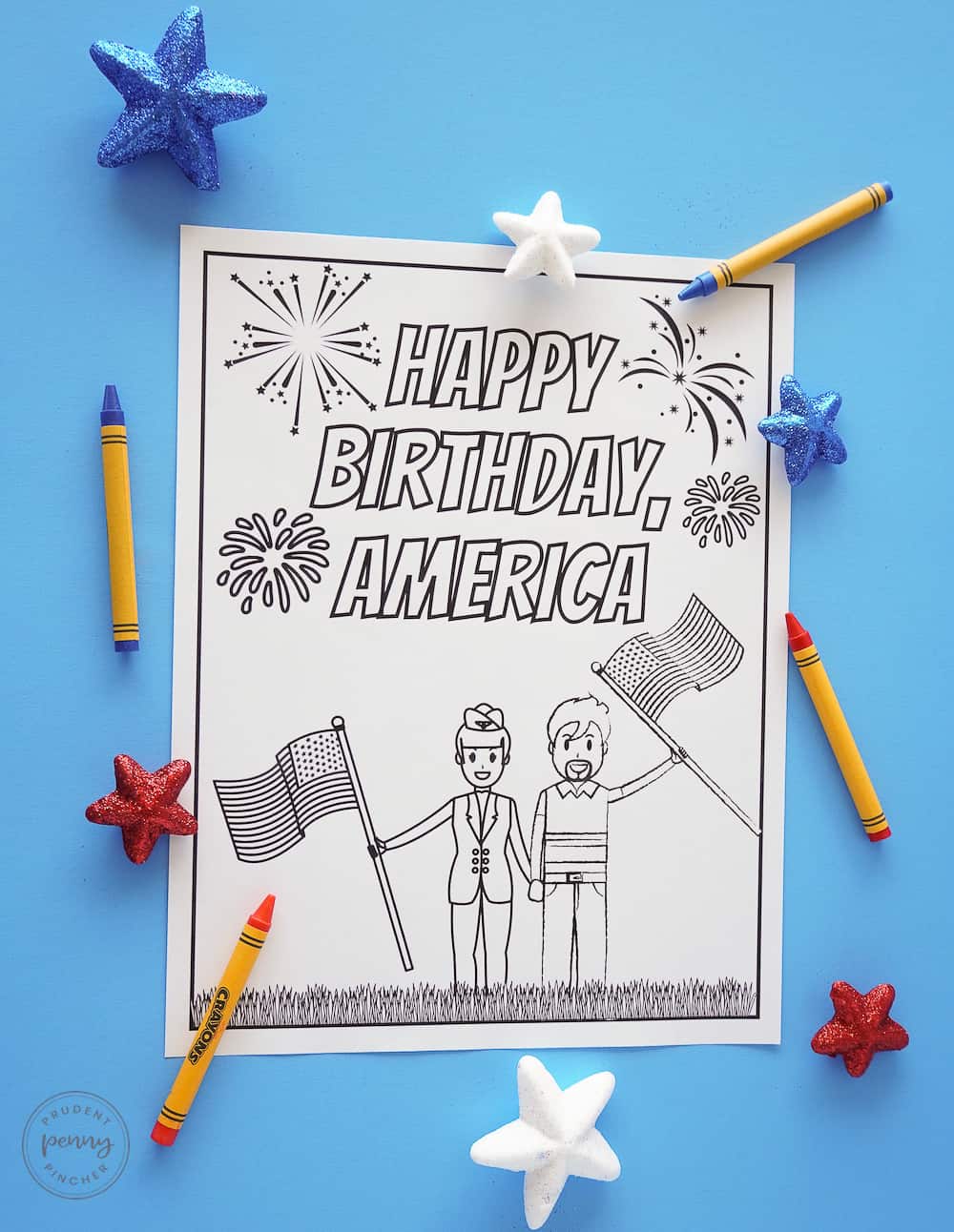 happy birthday America words with two people holding flags