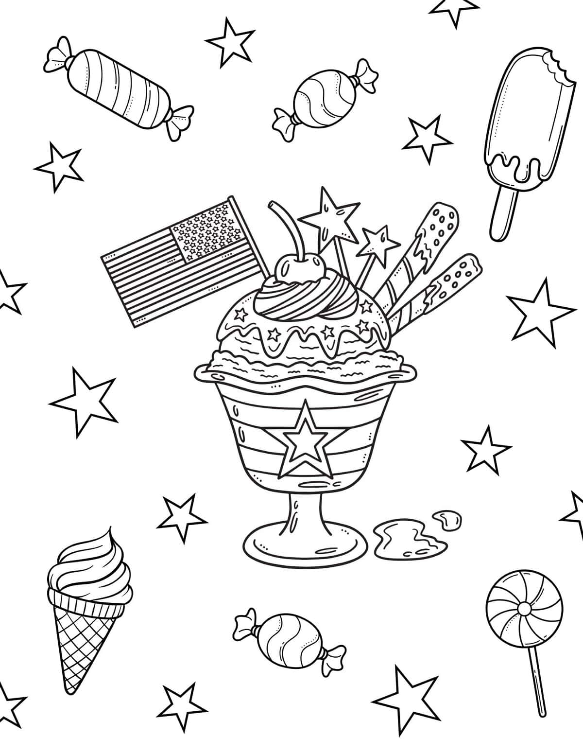 Patriotic ice cream sundae