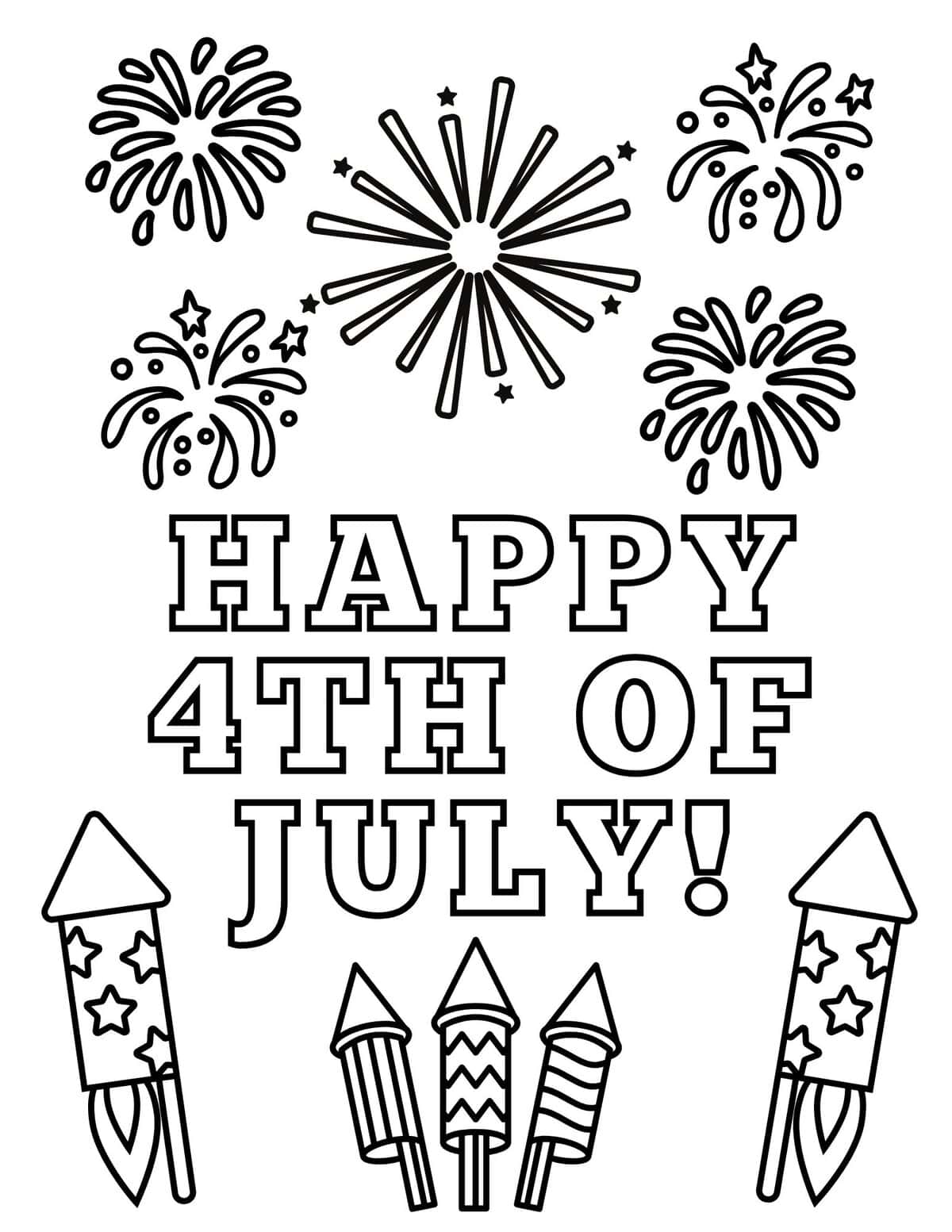 rocket coloring page with fireworks