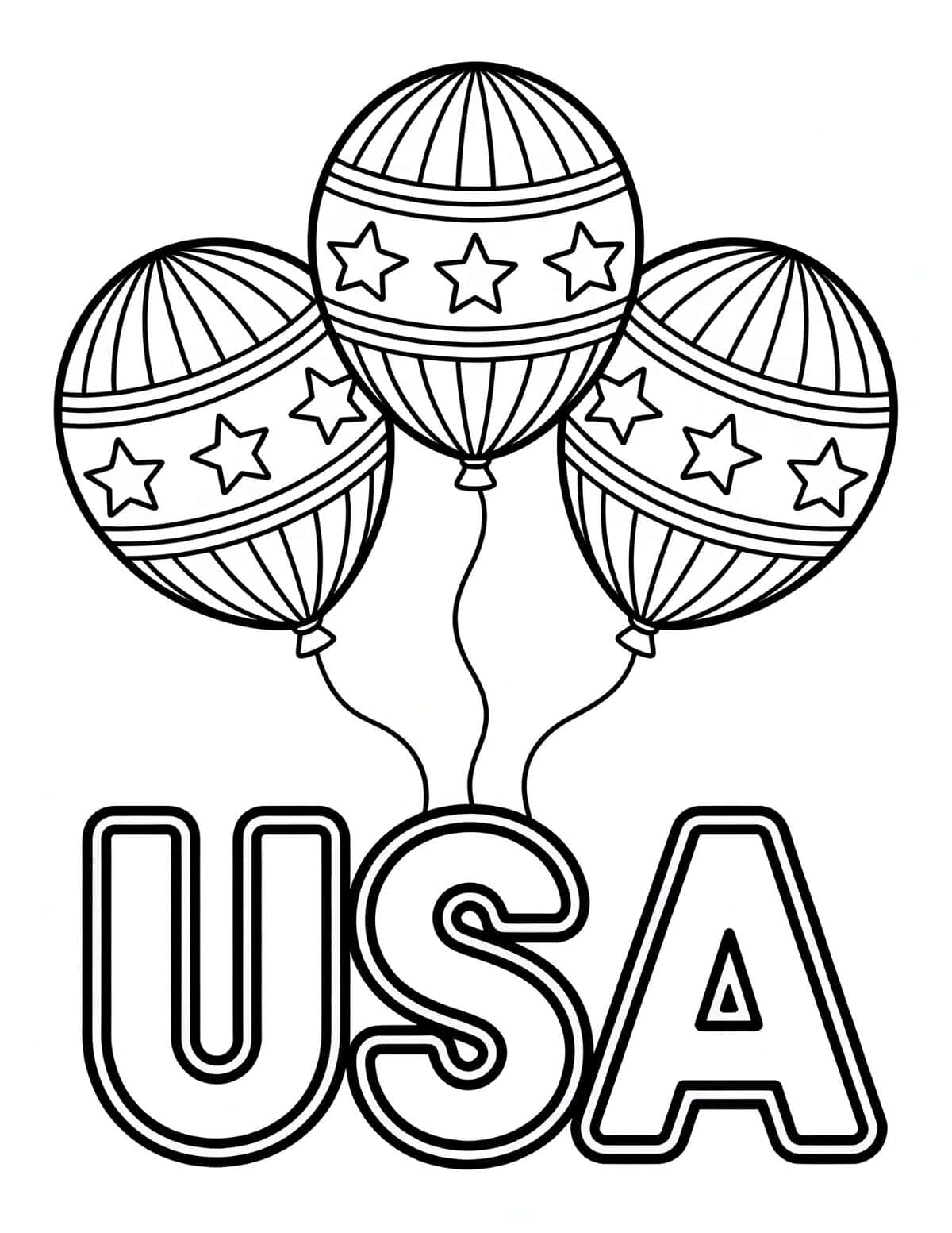 USA coloring page with patriotic balloons