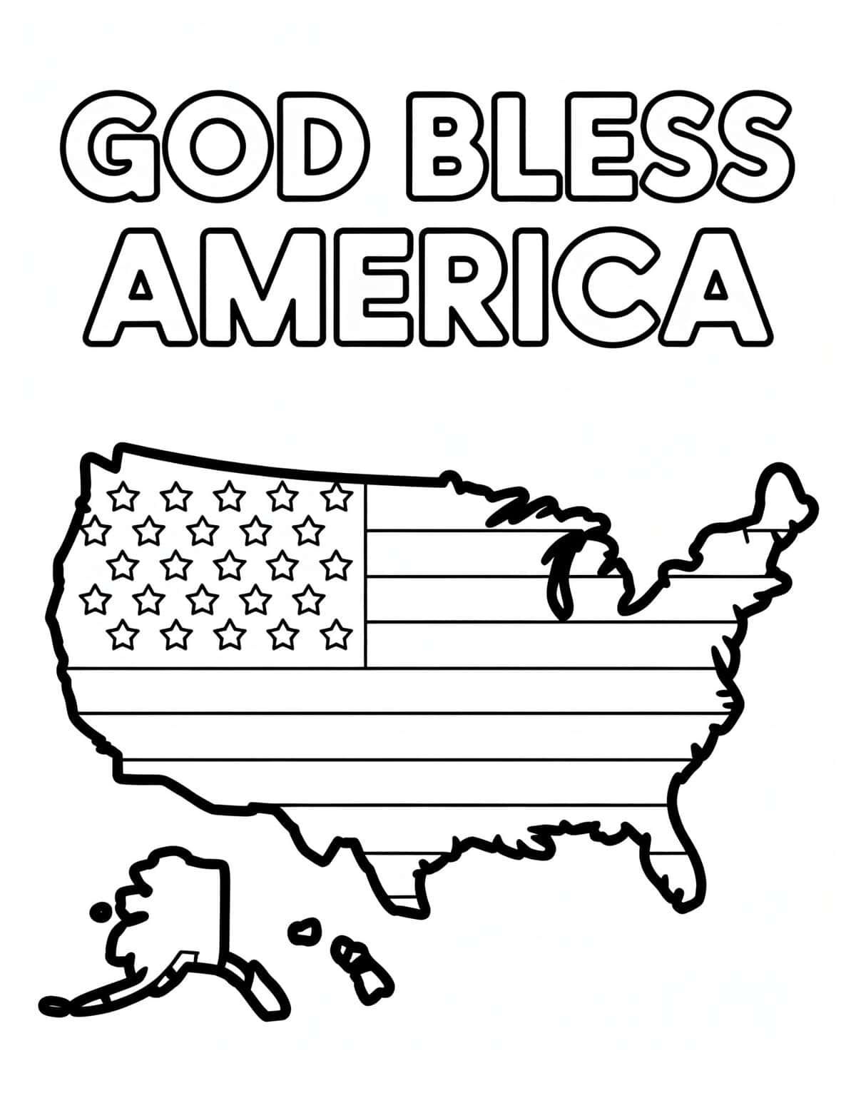 God Bless America coloring page with USA map flag design
