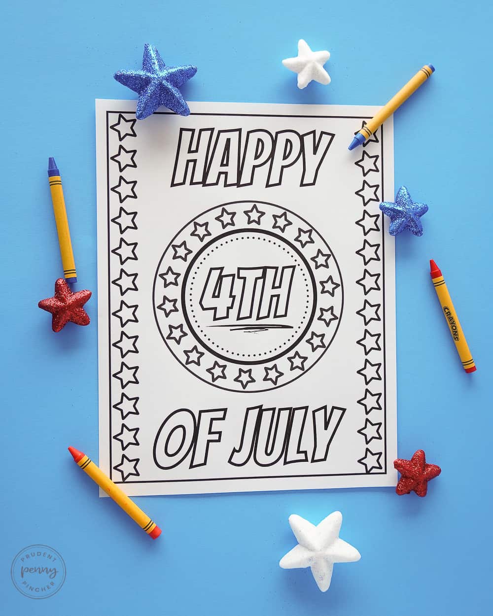 happy 4th of July circle with stars coloring page