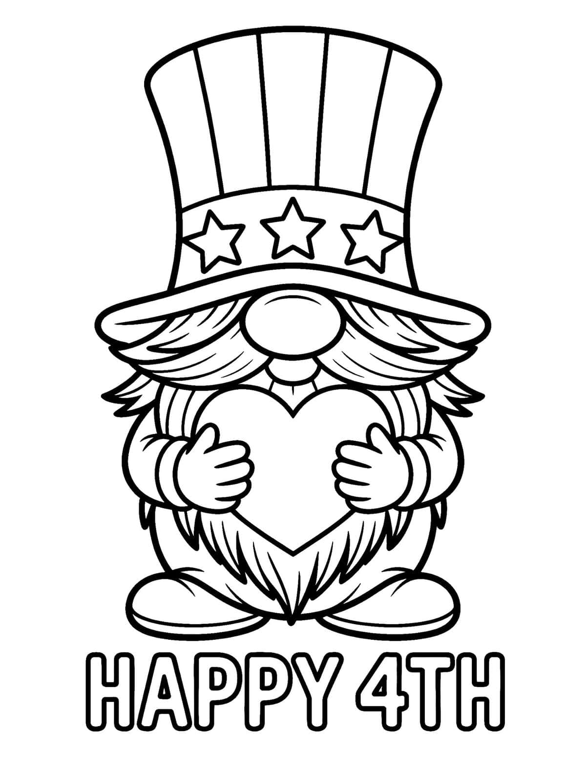 Happy 4th gnome coloring page