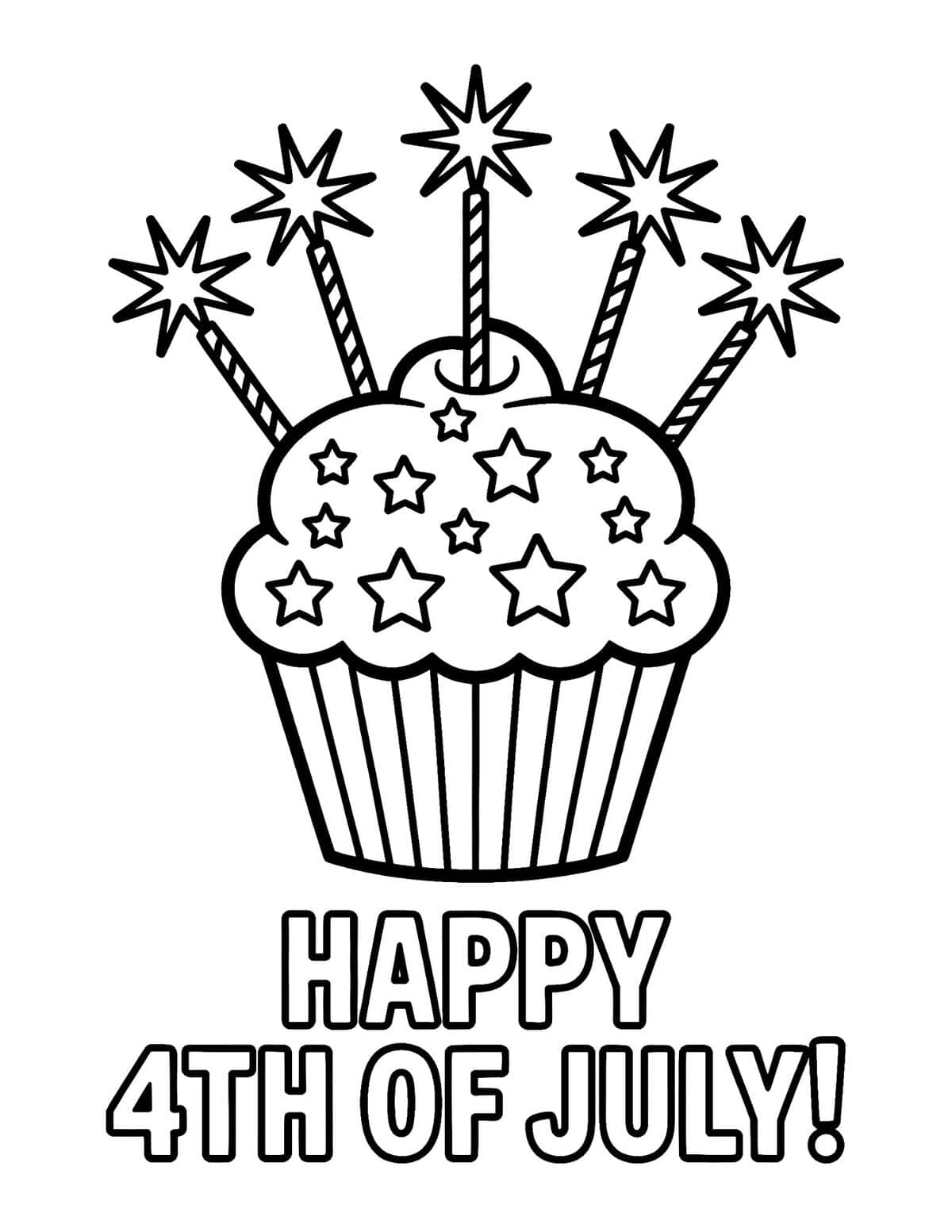 cupcake coloring page with sparklers and star sprinkles