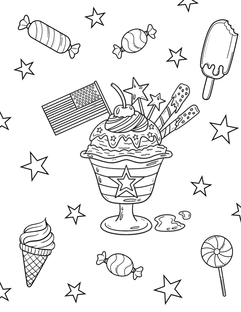 4th of July dessert coloring page